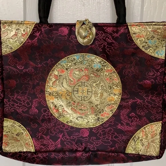 Oriental Asian Flair Unique Evening handbag Bag multi colored satin - Picture 3 of 12